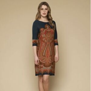4/$40 Monsoon | Taj Tunic Moroccan Paisley Print Dress Size 16 Blue Orange Red